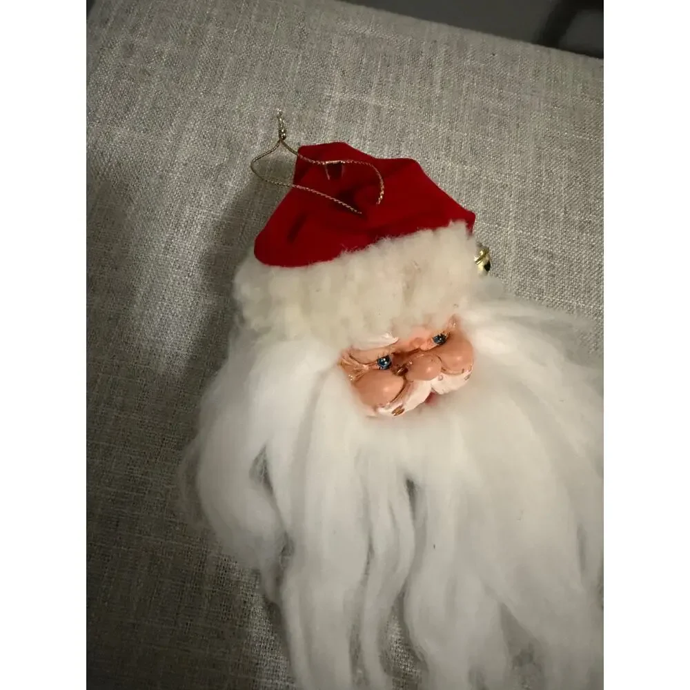 ❄️ Vintage Santa Face Ornament Taiwan Wool Beard Velvet Hat Retro Christmas
